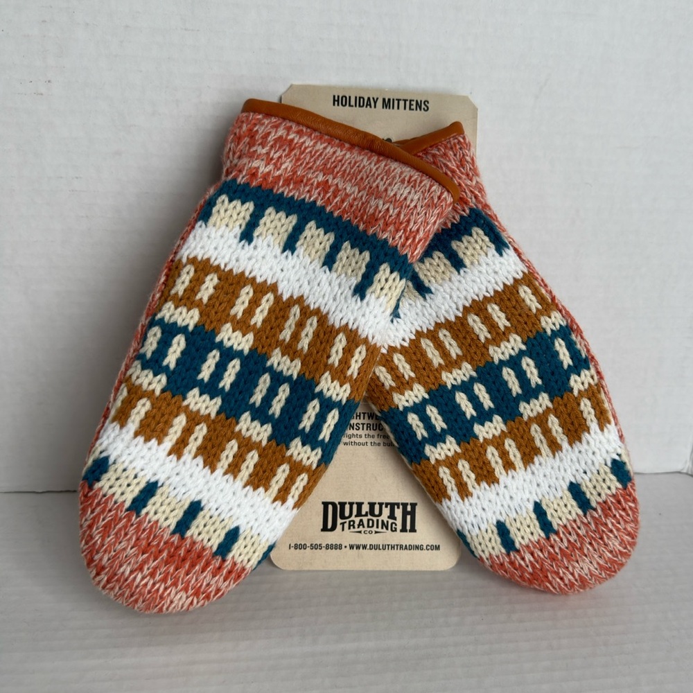 DULUTH Trading Leather Trim Fleece Lined Holiday Mittens Sz S\M